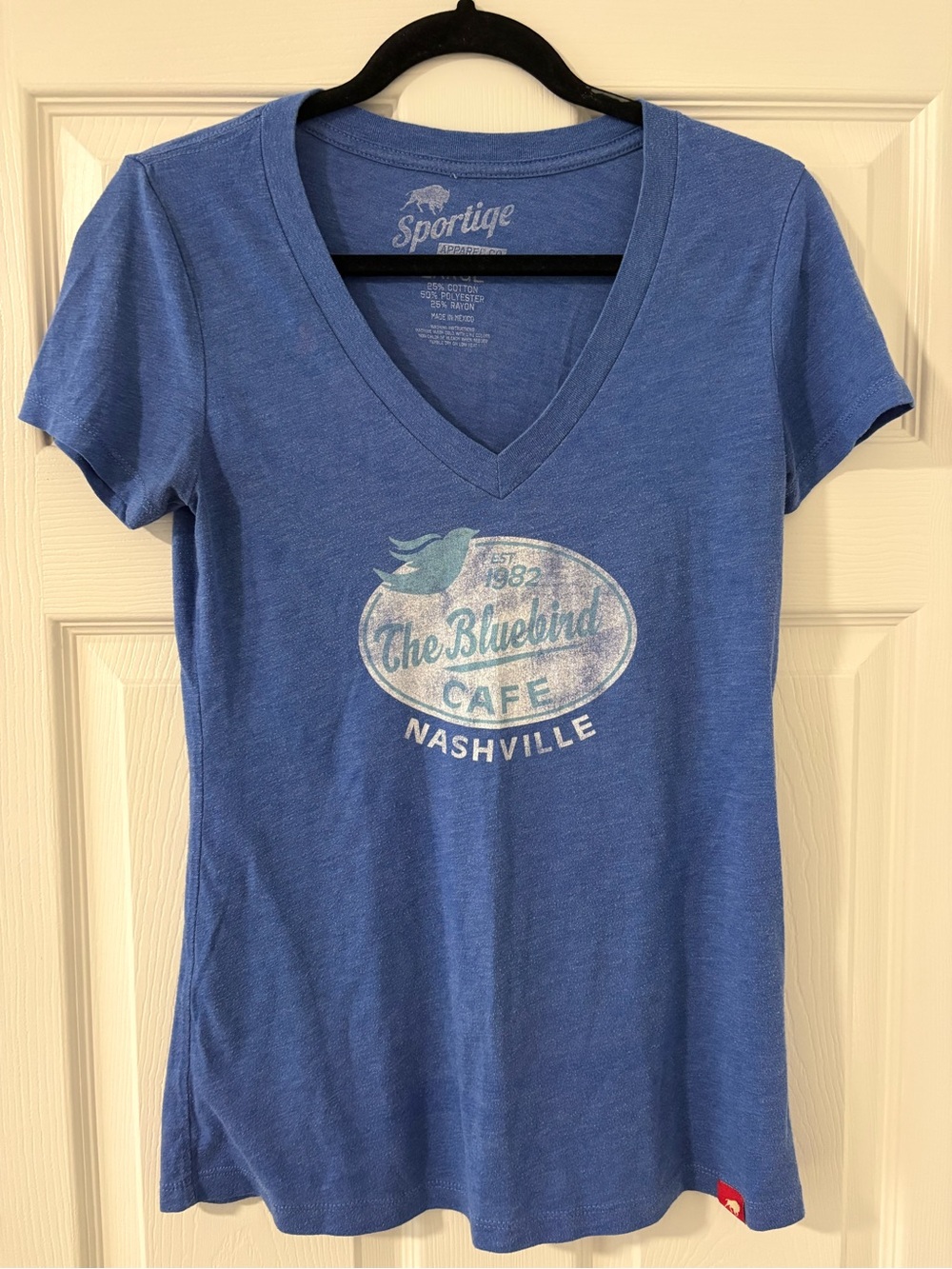 Bluebird Cafe Nashville Women's V-neck Short Sleeve T Shirt Authentic Blue Large